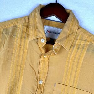32 Bar Blues Mens S Mustard Yellow Dobby Stripe Short Sleeve Button Up Shirt